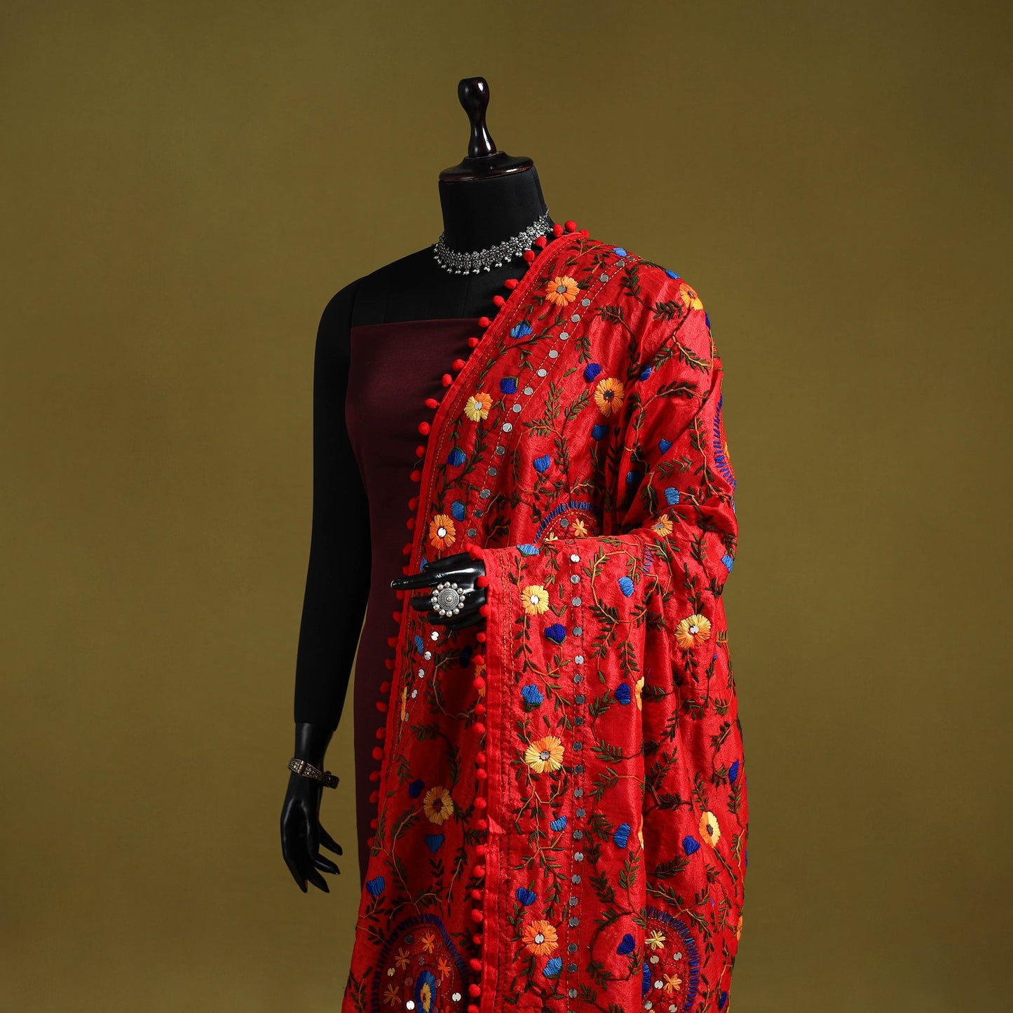 Ranihati chapa work chanderi silk hand embroidery dupatta