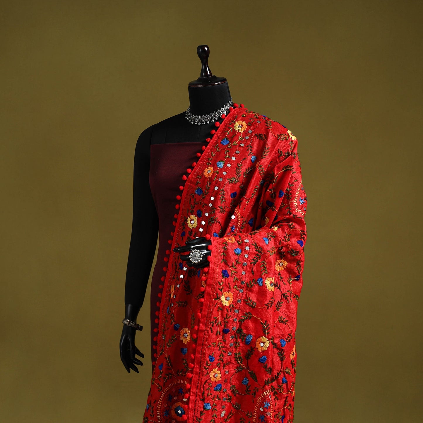 Ranihati chapa work chanderi silk hand embroidery dupatta