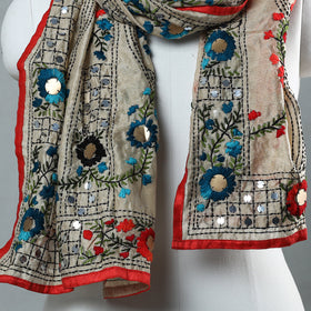 Red Ranihati Chapa Work Embroidery Chanderi Silk Stole