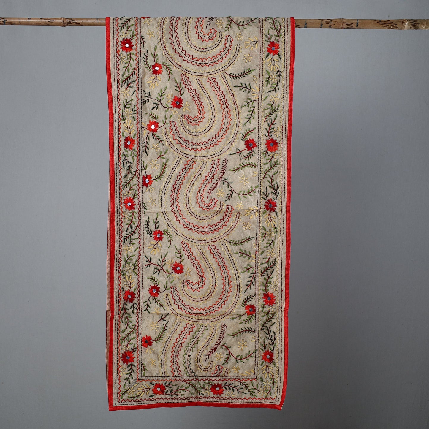 Red Ranihati Chapa Work Embroidery Chanderi Silk Stole