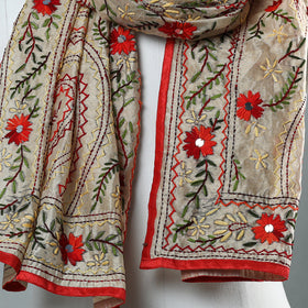 Red Ranihati Chapa Work Embroidery Chanderi Silk Stole
