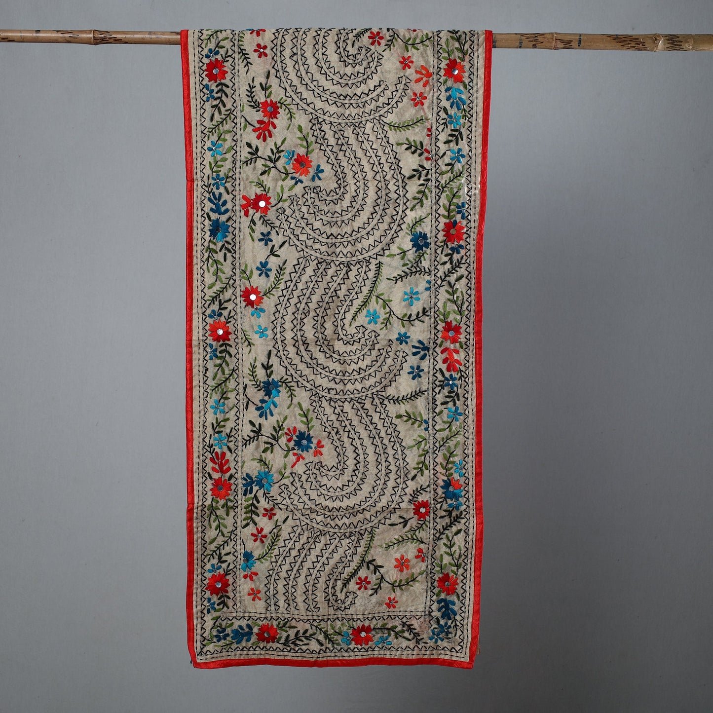 Red Ranihati Chapa Work Embroidery Chanderi Silk Stole