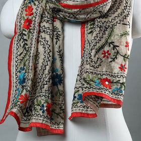 Red Ranihati Chapa Work Embroidery Chanderi Silk Stole