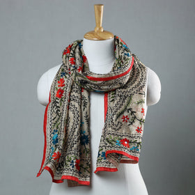 Red Ranihati Chapa Work Embroidery Chanderi Silk Stole