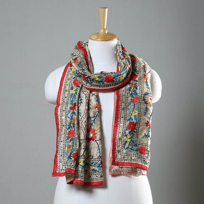 Red Ranihati Chapa Work Embroidery Chanderi Silk Stole