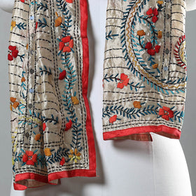 Red Ranihati Chapa Work Embroidery Chanderi Silk Stole