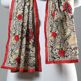 Red Ranihati Chapa Work Embroidery Chanderi Silk Stole