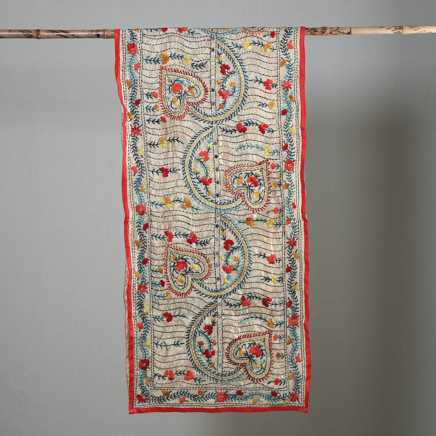 Red Ranihati Chapa Work Embroidery Chanderi Silk Stole