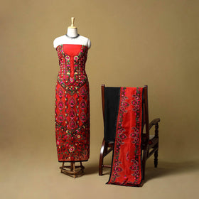 Red - ranihati chapa work hand embroidery chanderi silk 3pc