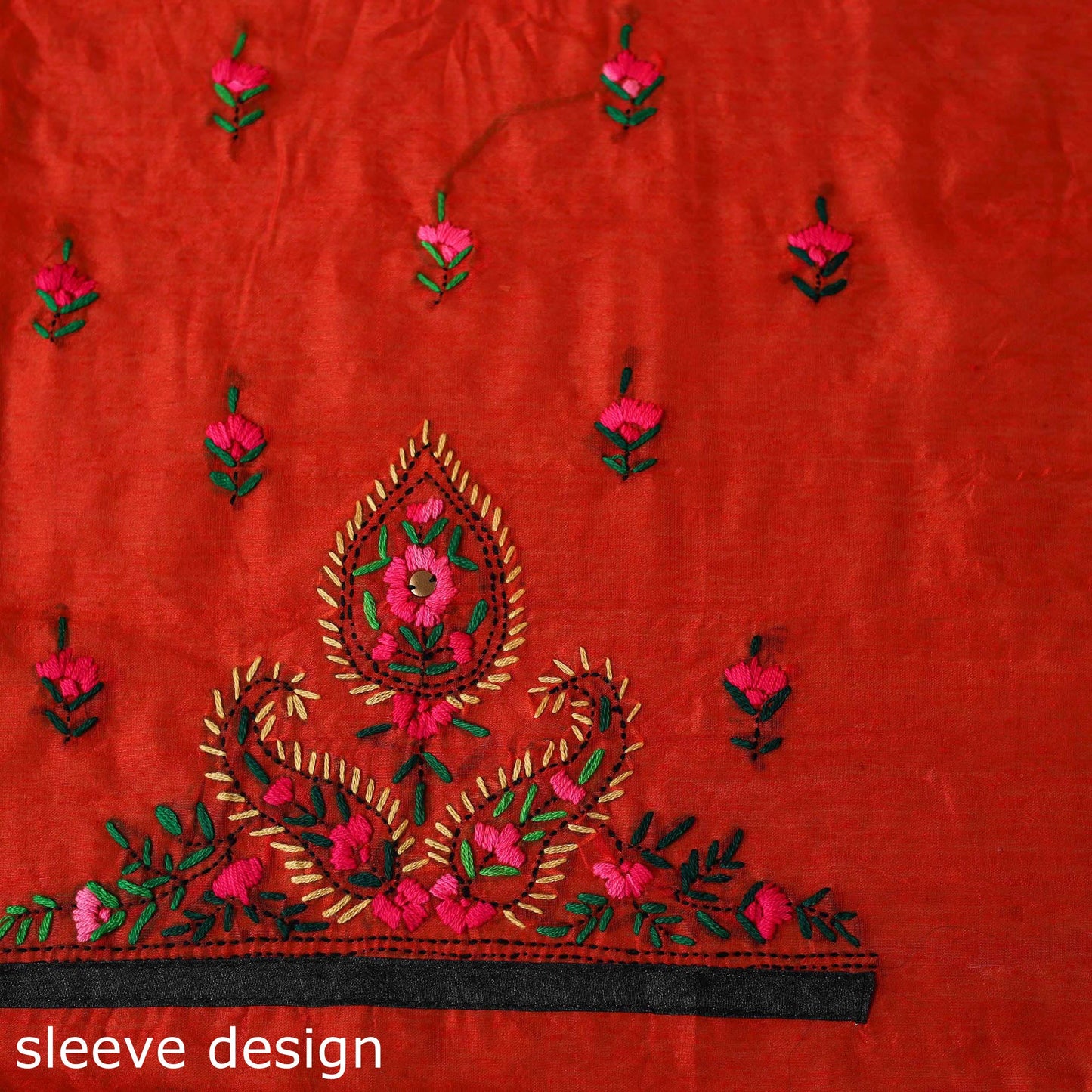 Red - ranihati chapa work hand embroidery chanderi silk 3pc