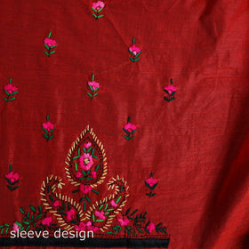 Red 3pc Embroidery Chanderi Silk Phulkari Dress Material