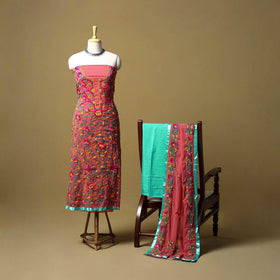 Red - ranihati chapa work hand embroidery georgette 3pc