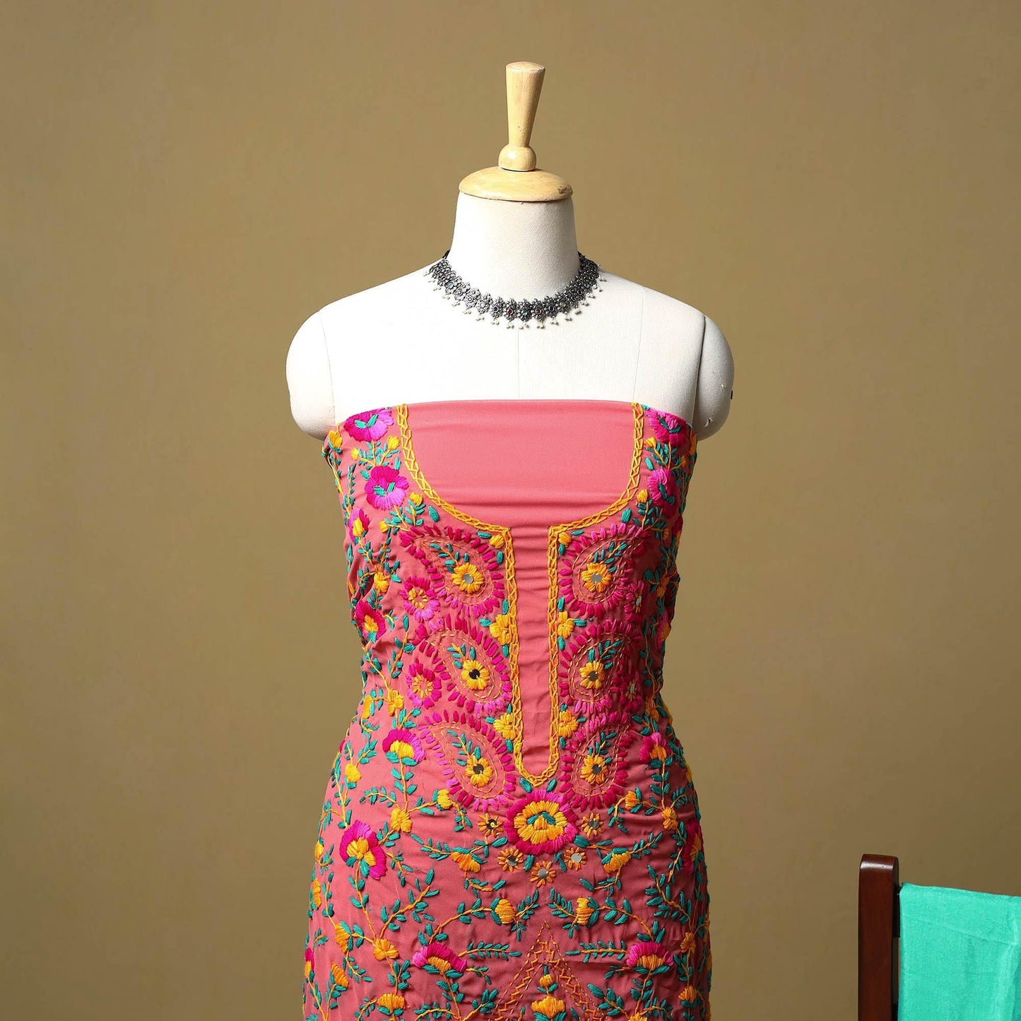 Red - ranihati chapa work hand embroidery georgette 3pc