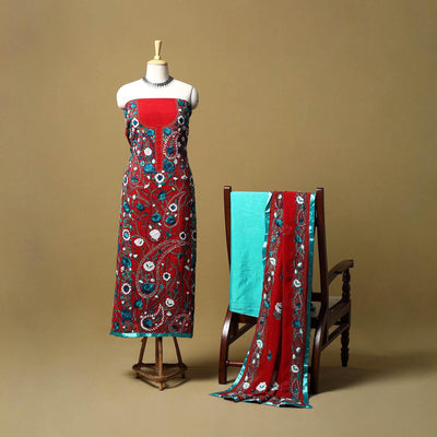 Red - ranihati chapa work hand embroidery georgette 3pc