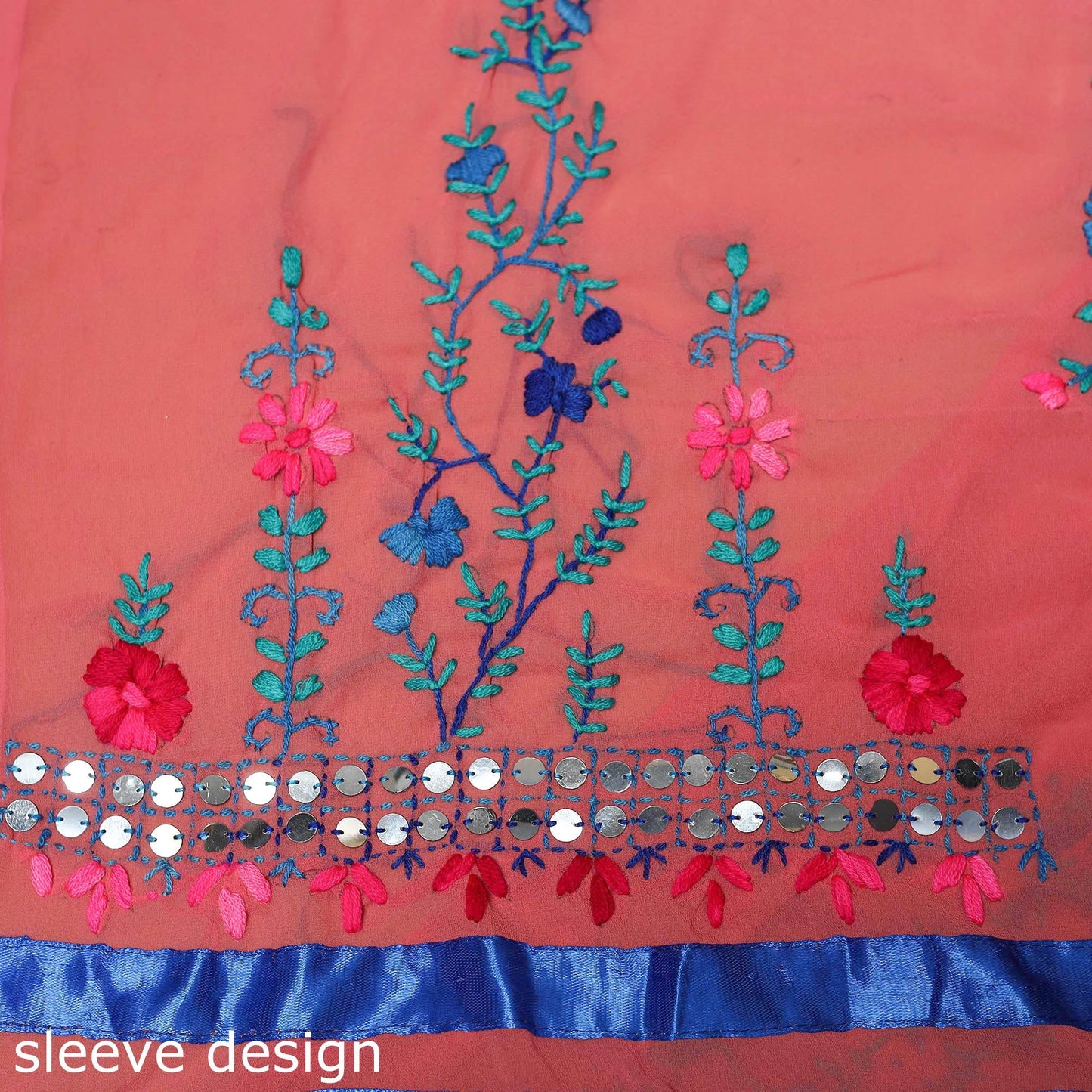 Red - ranihati chapa work hand embroidery georgette 3pc