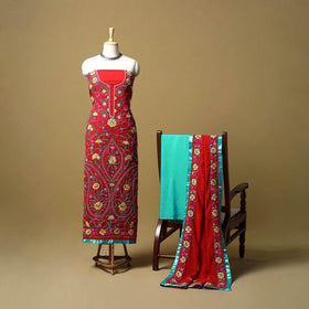 Red - ranihati chapa work hand embroidery georgette 3pc