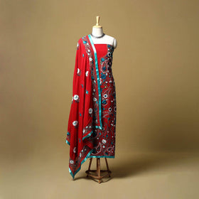 Red - ranihati chapa work hand embroidery georgette 3pc