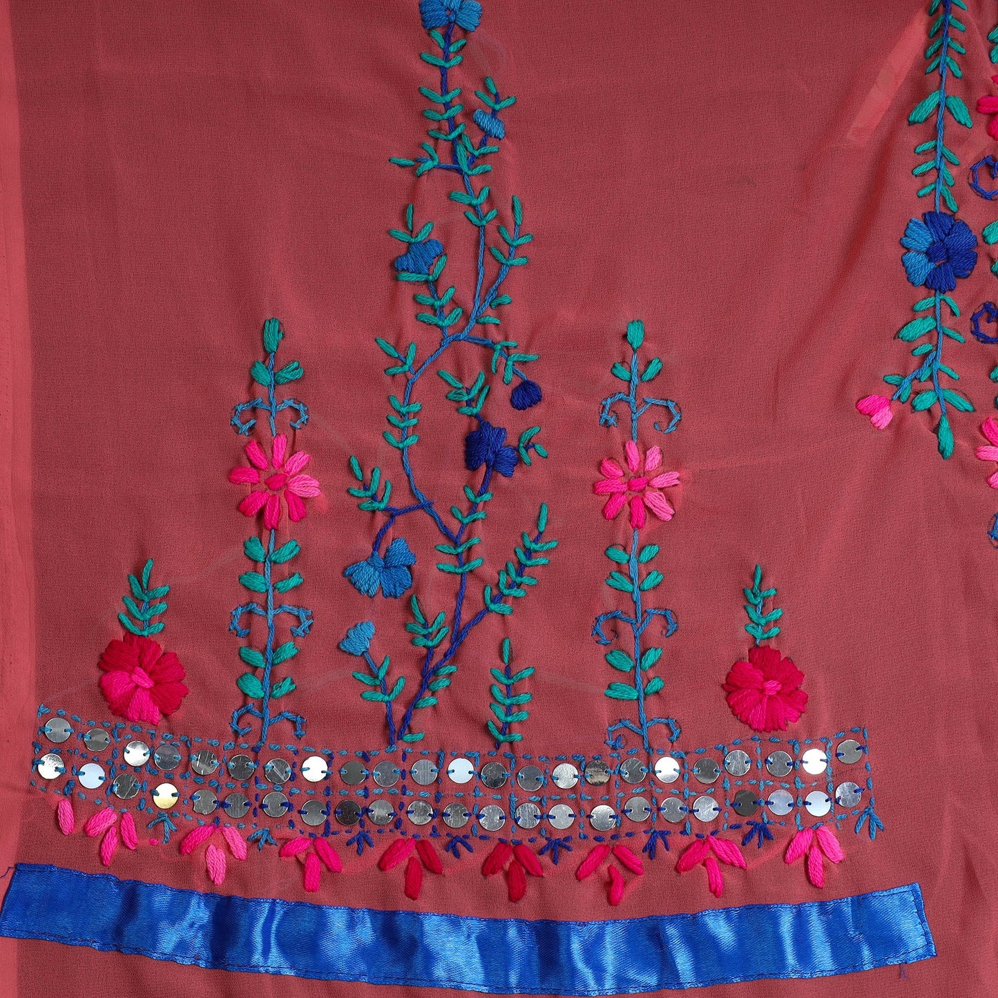  3pc Phulkari Embroidery Chapa Work Georgette Suit Material Set 01 