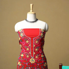 Red - ranihati chapa work hand embroidery georgette 3pc