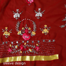 Red - ranihati chapa work hand embroidery georgette 3pc