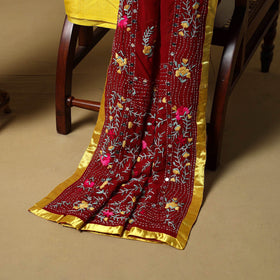 Red - ranihati chapa work hand embroidery georgette 3pc