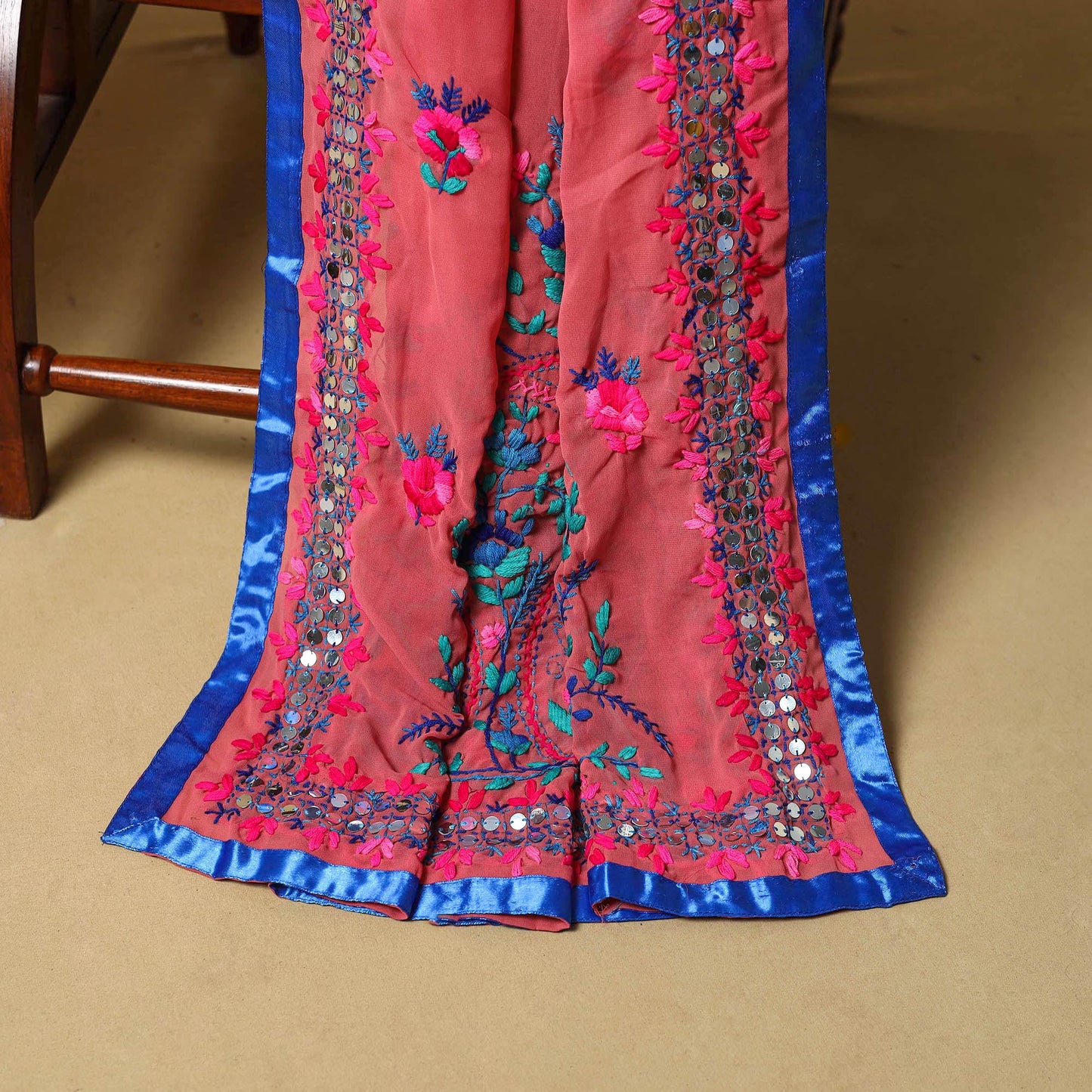 Red - ranihati chapa work hand embroidery georgette 3pc