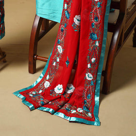 Red - ranihati chapa work hand embroidery georgette 3pc