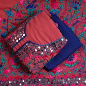  3pc Phulkari Embroidery Chapa Work Georgette Suit Material Set 01 