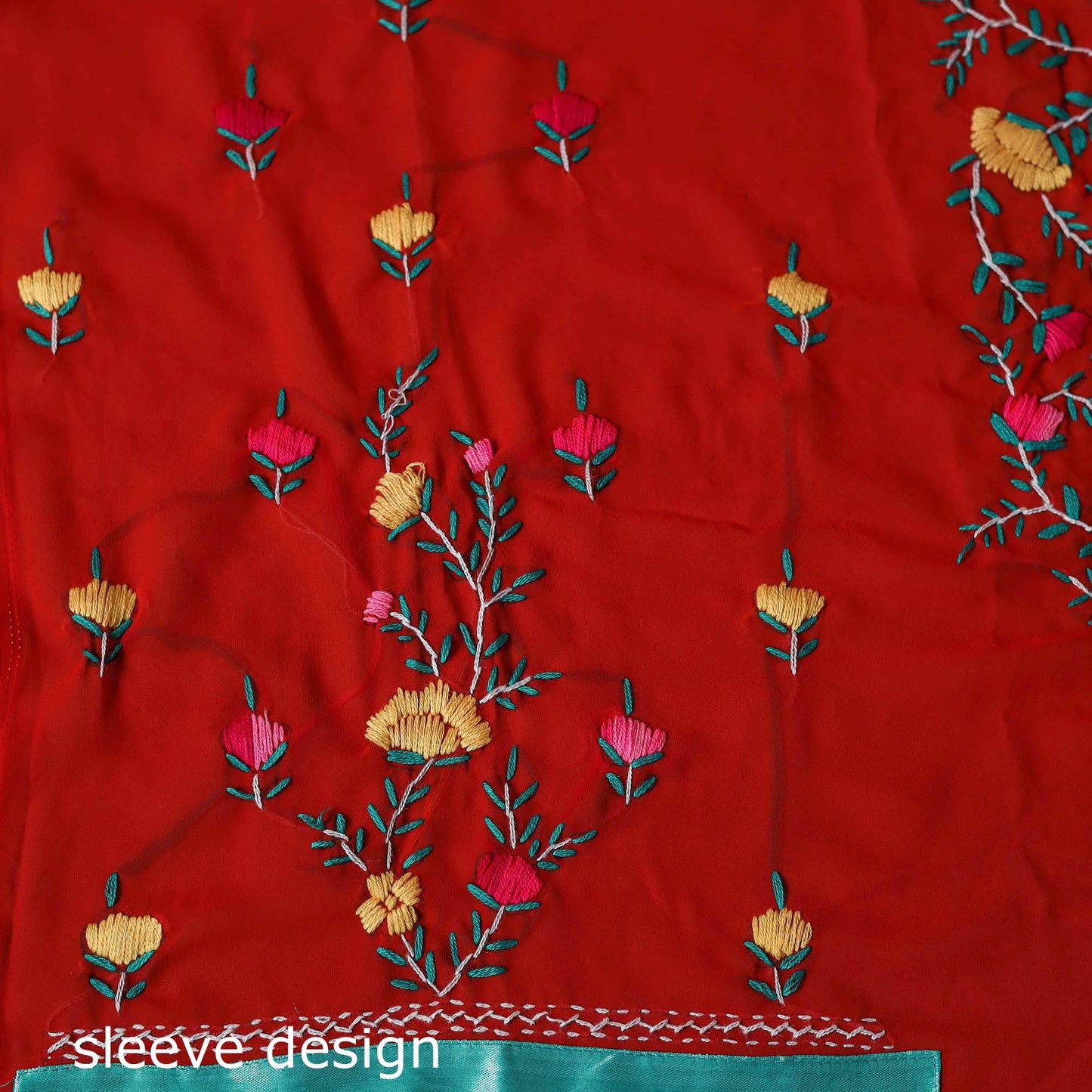 Red - ranihati chapa work hand embroidery georgette 3pc