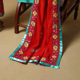 Red - ranihati chapa work hand embroidery georgette 3pc