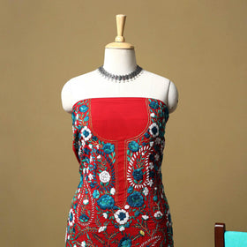 Red - ranihati chapa work hand embroidery georgette 3pc