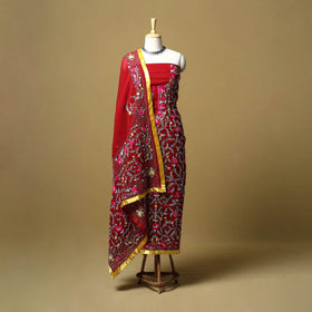 Red - ranihati chapa work hand embroidery georgette 3pc