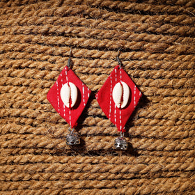 Red - rasha handcrafted gs & shell work fabart earrings