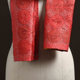 Red - reversible silk bengal hand kantha stitch stole 108