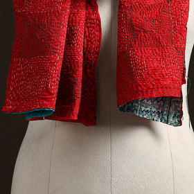 Red - reversible silk bengal hand kantha stitch stole 118
