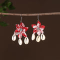 Red - riva fabart phool kali shell earrings - handcrafted