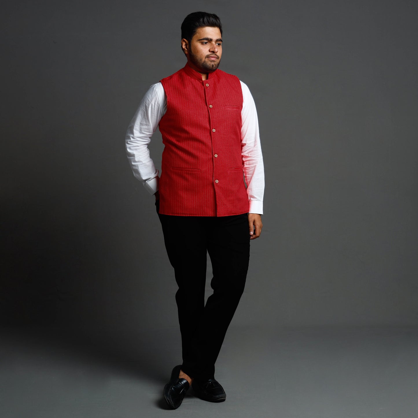 Buy Running Stitch Cotton Nehru Jacket Online at iTokri.com