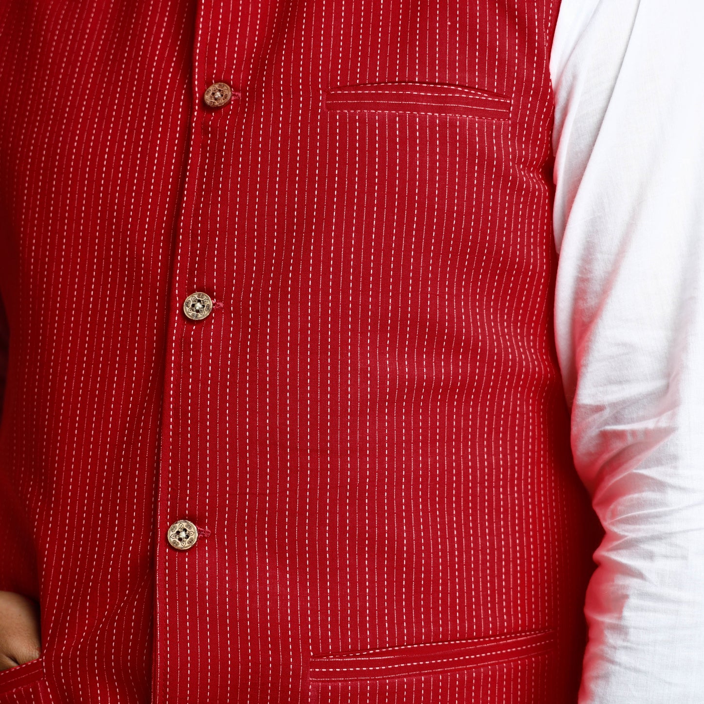 Buy Running Stitch Cotton Nehru Jacket Online at iTokri.com