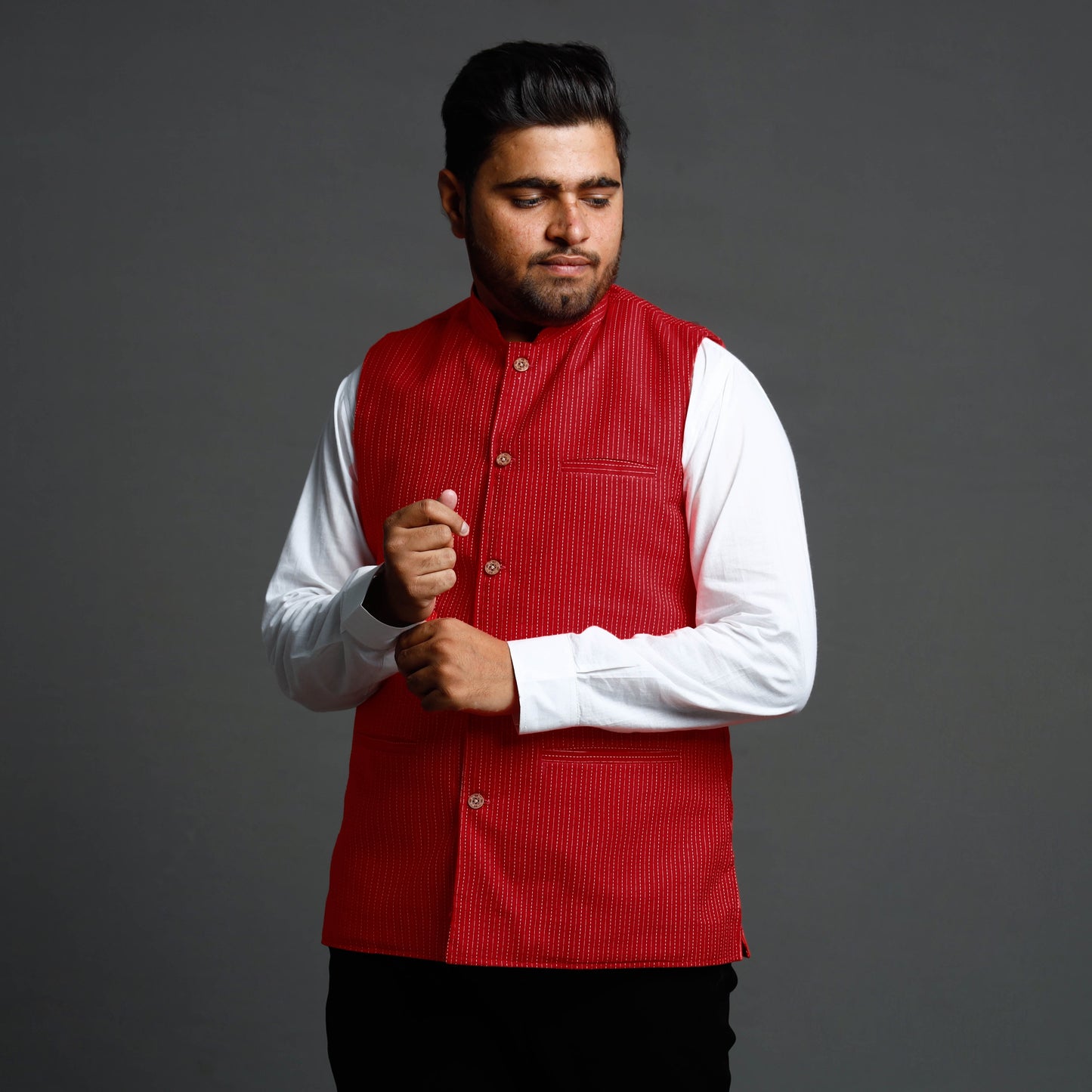 Buy Running Stitch Cotton Nehru Jacket Online at iTokri.com