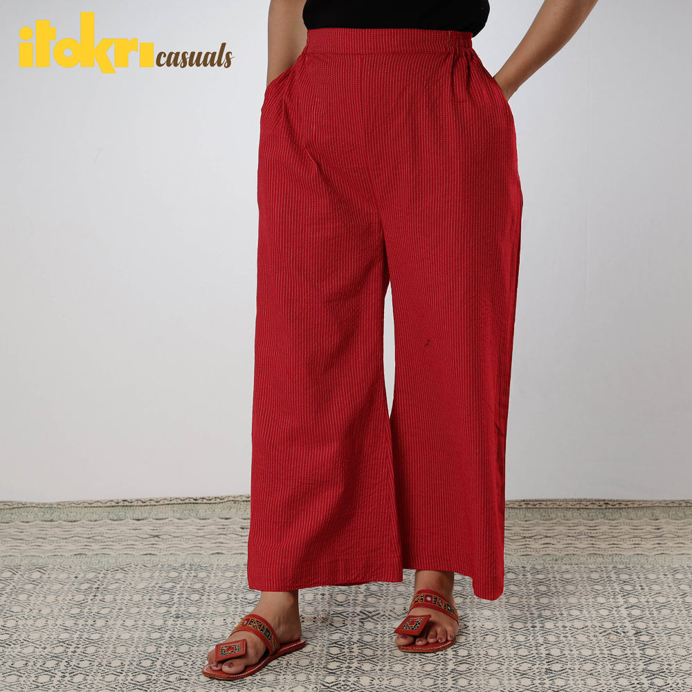 Buy iTokri Casuals - Running Stitch Cotton Palazzo Online at iTokri.com