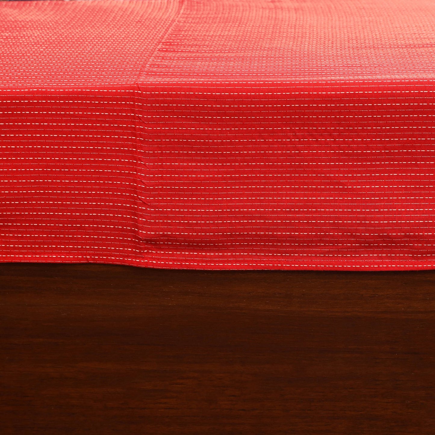 Red Running Stitch with Ajrakh Modal Silk Patch Cotton Bedsheet Set
