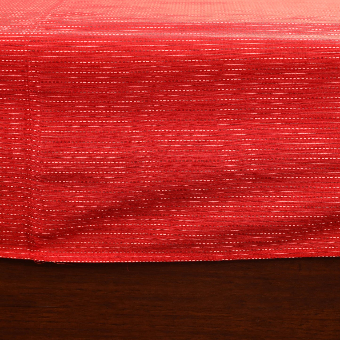 Red Running Stitch with Ajrakh Modal Silk Patch Cotton Bedsheet Set
