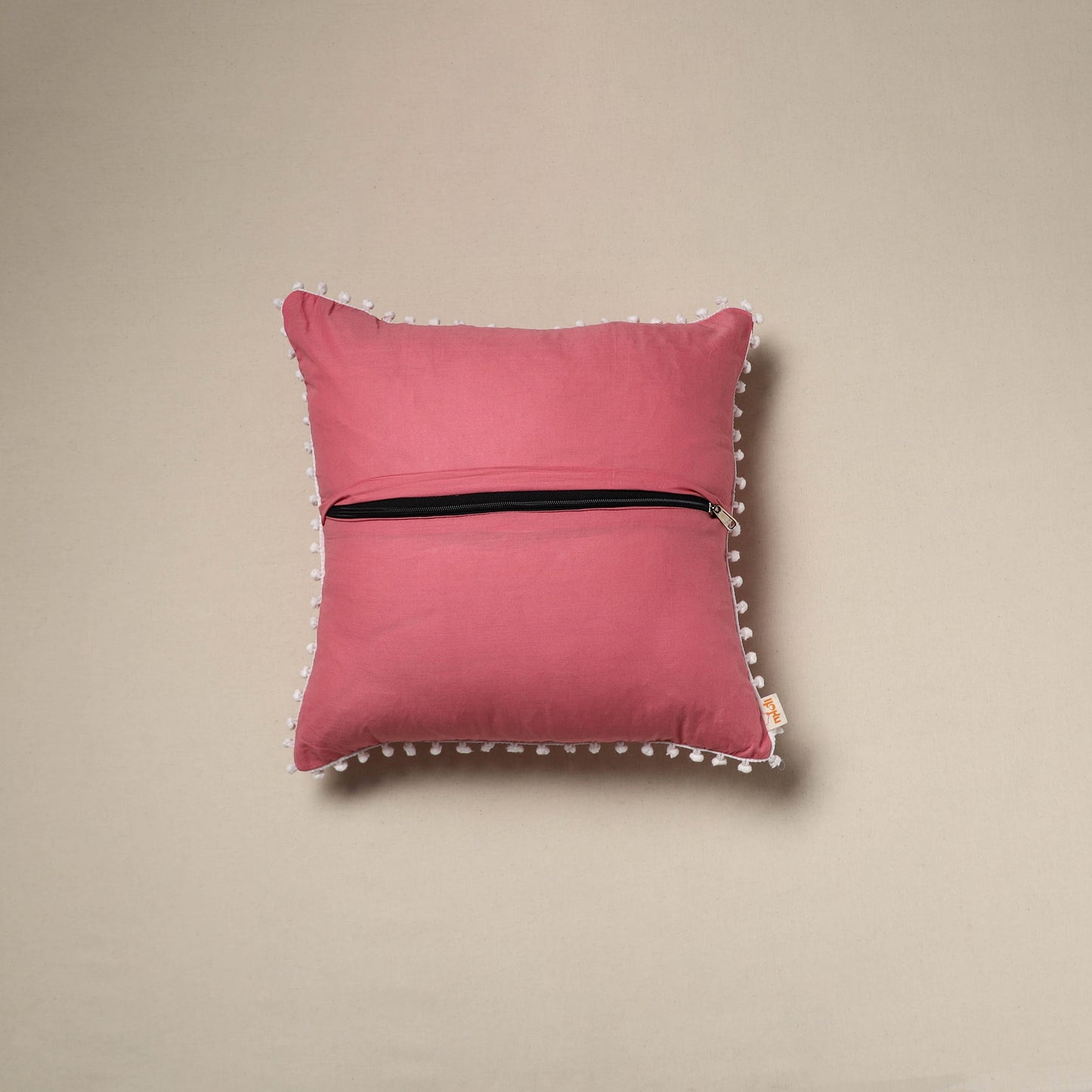 Running stitch plain cotton cushion cover 08 - handcrafted