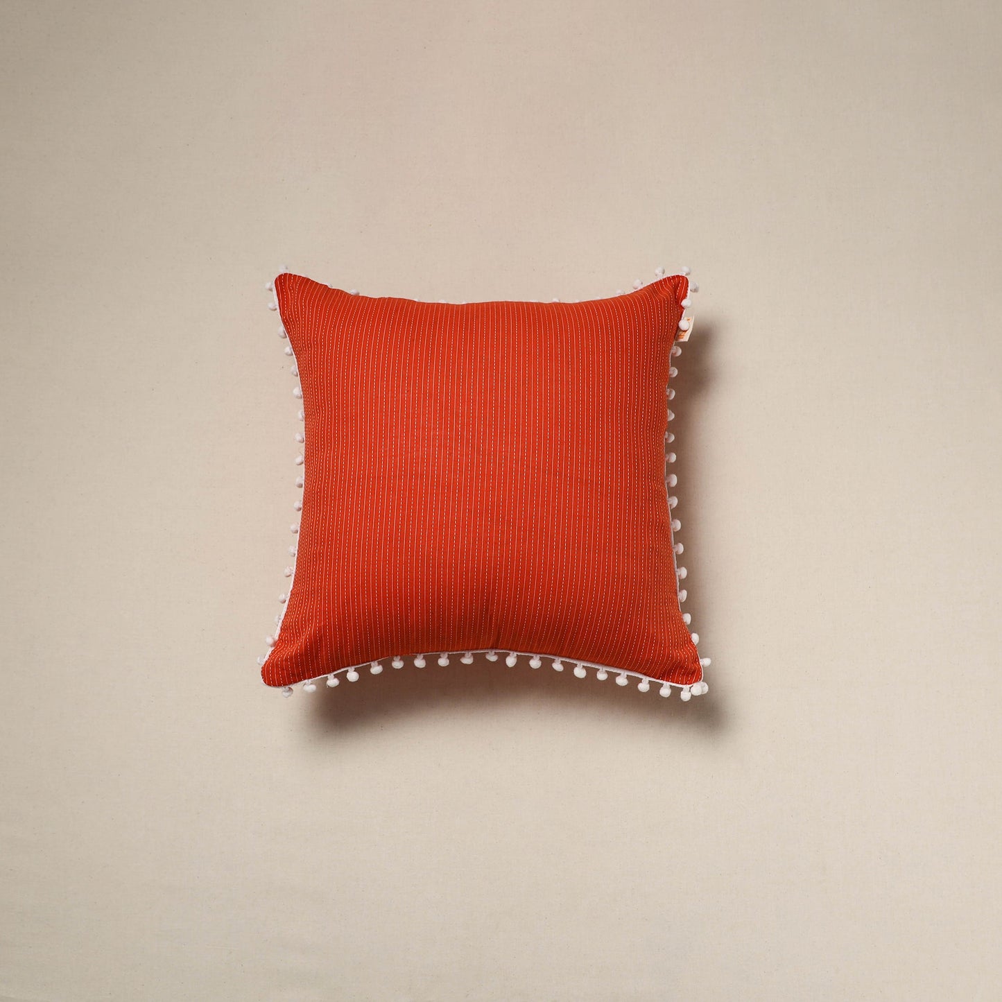 Running stitch plain cotton cushion cover 09 - handcrafted