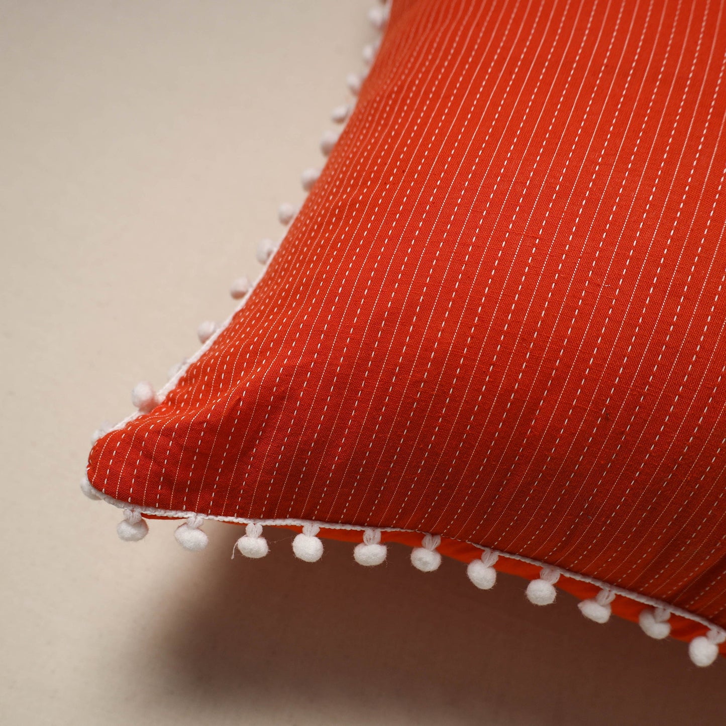 Running stitch plain cotton cushion cover 09 - handcrafted