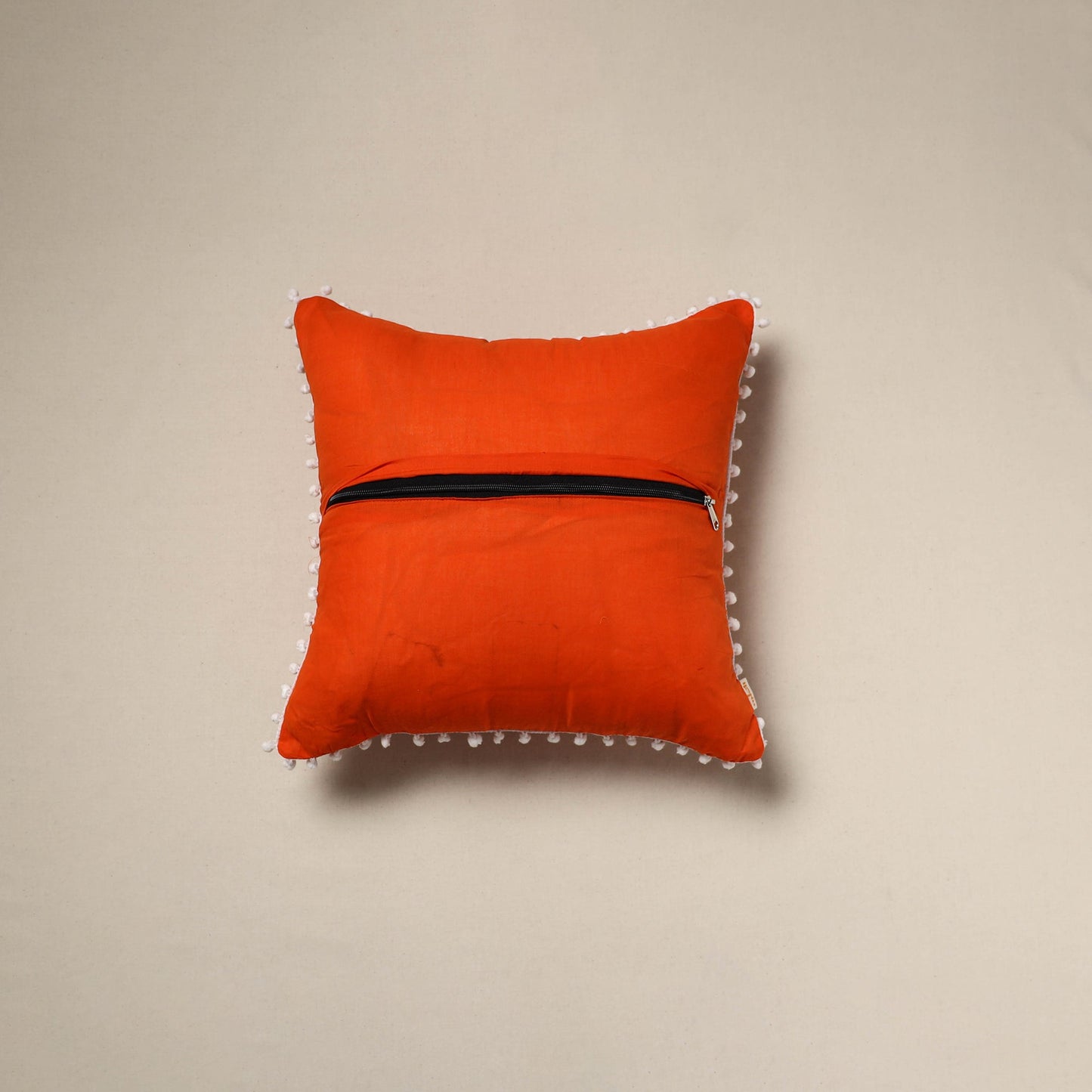 Running stitch plain cotton cushion cover 09 - handcrafted