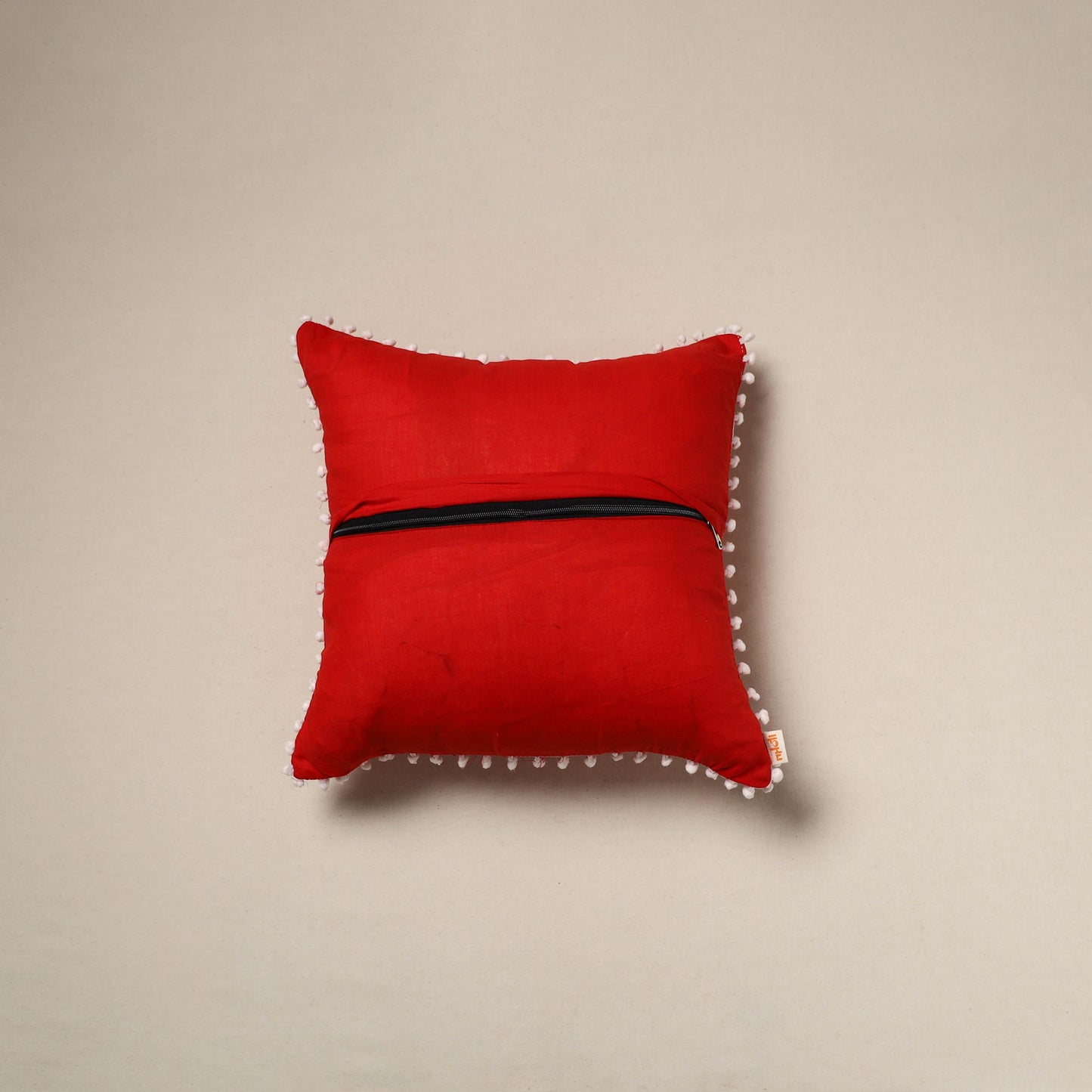 Running stitch plain cotton cushion cover 13 - handcrafted