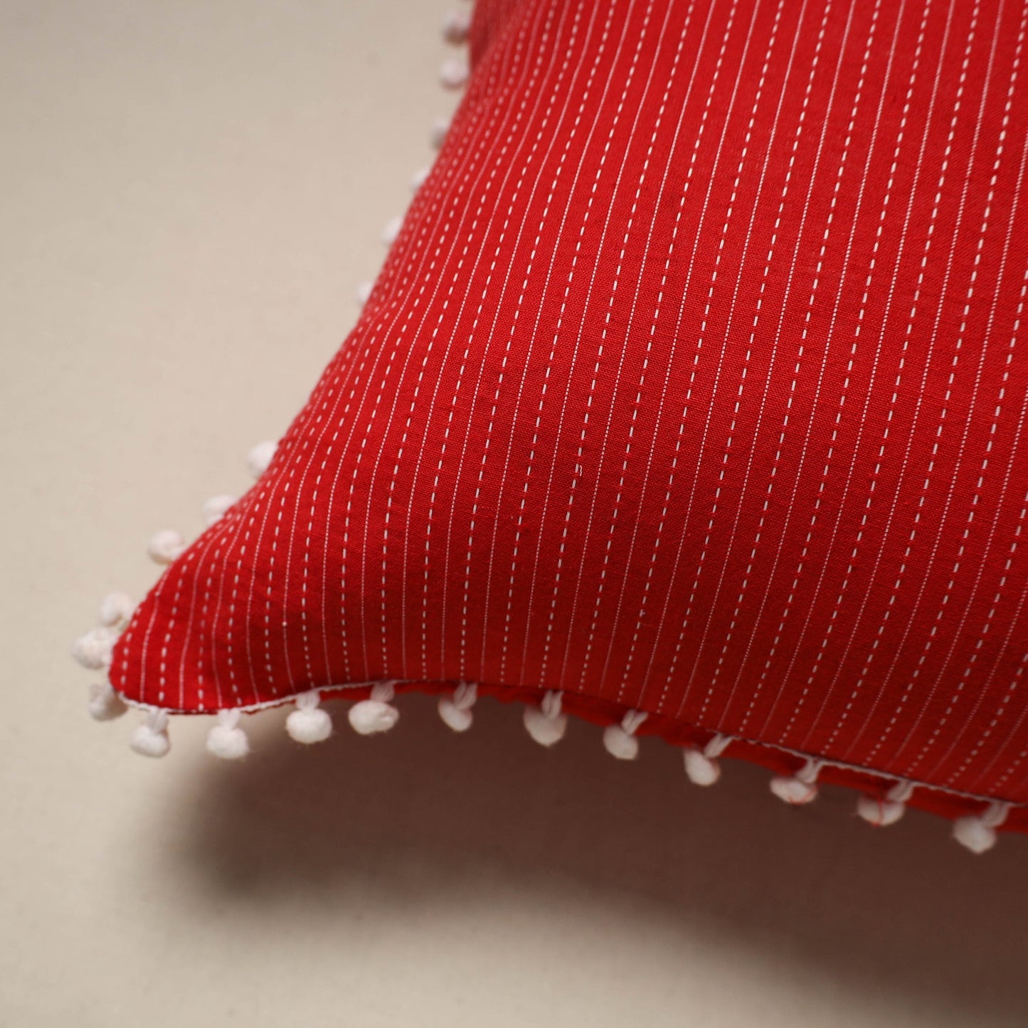 Running stitch plain cotton cushion cover 13 - handcrafted