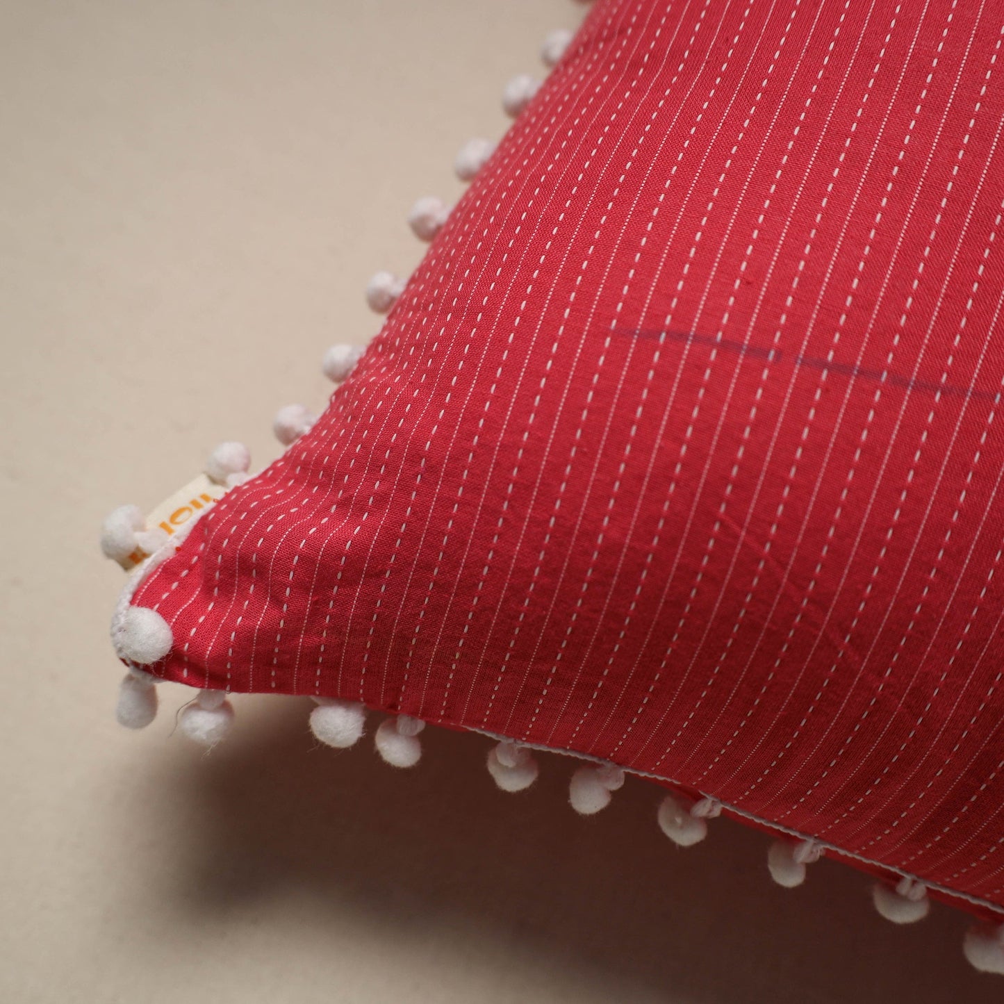 Running stitch plain cotton cushion cover 16 - handcrafted