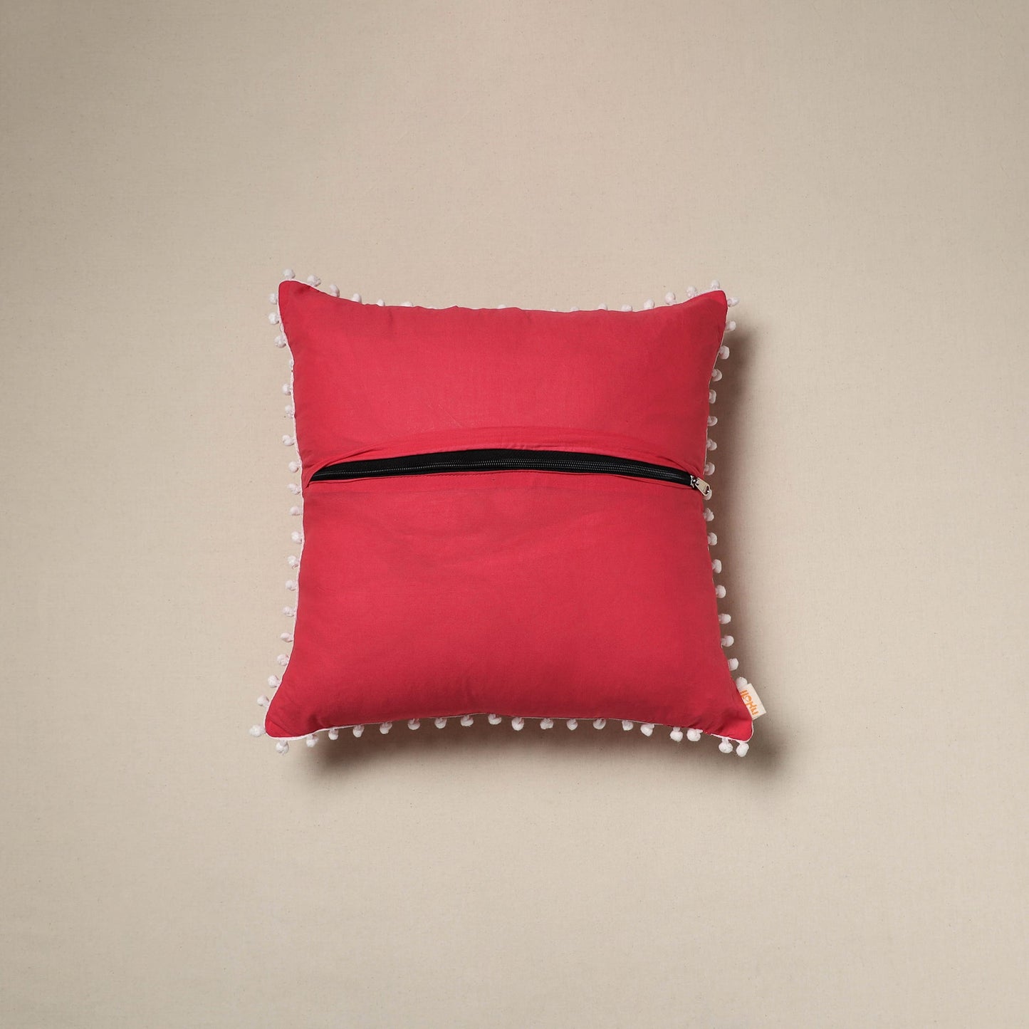 Running stitch plain cotton cushion cover 16 - handcrafted